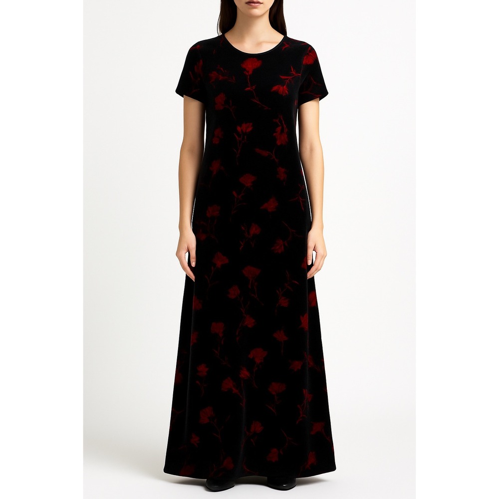First Issue Velvet Maxi Dress Women's Large‎ Black Red Floral Dark Romantic Goth